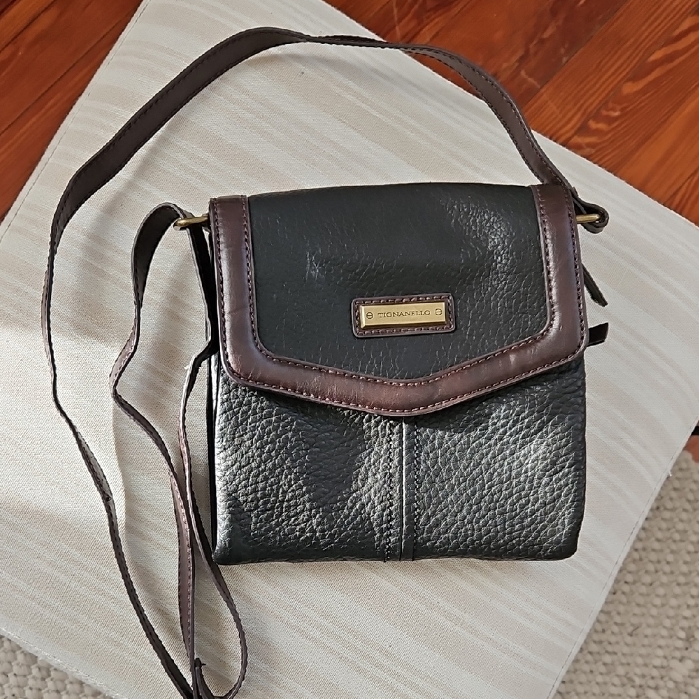 Tignanello Leather Small Black/ Brown Crossbody Bag